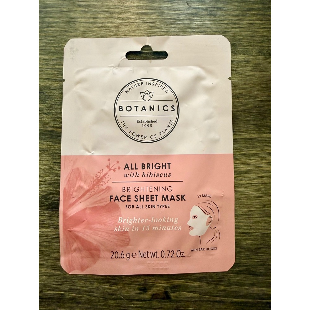 Botanics All Bright Brightening Face Sheet Mask 0.72oz NEW Hibiscus AHA Glow